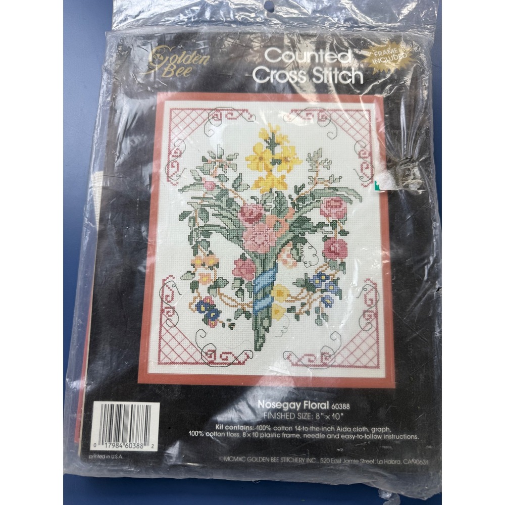 Golden Bee Cross Stitch Kit With Frame Full Set Floral